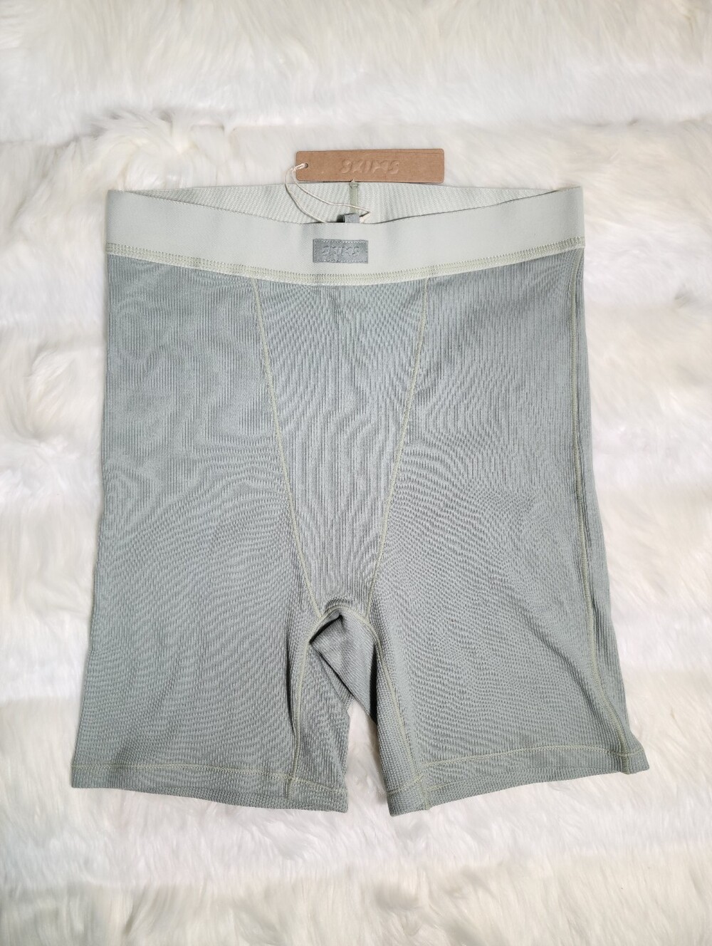 SKIMS Cotton Rib Boxer Short Mineral Green Grey Women Medium NEW
